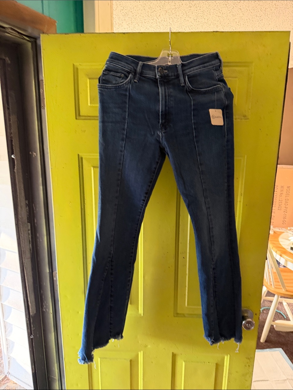MOTHER Dark Blue Cropped Slim Straight Jeans